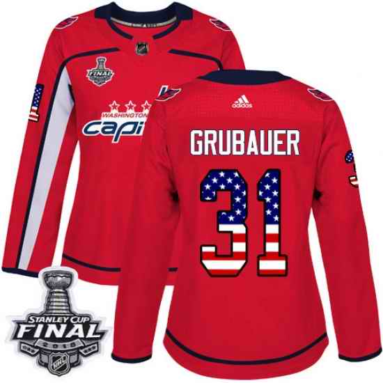 Adidas Capitals #31 Philipp Grubauer Red Home Authentic USA Flag 2018 Stanley Cup Final Women's Stitched NHL Jersey